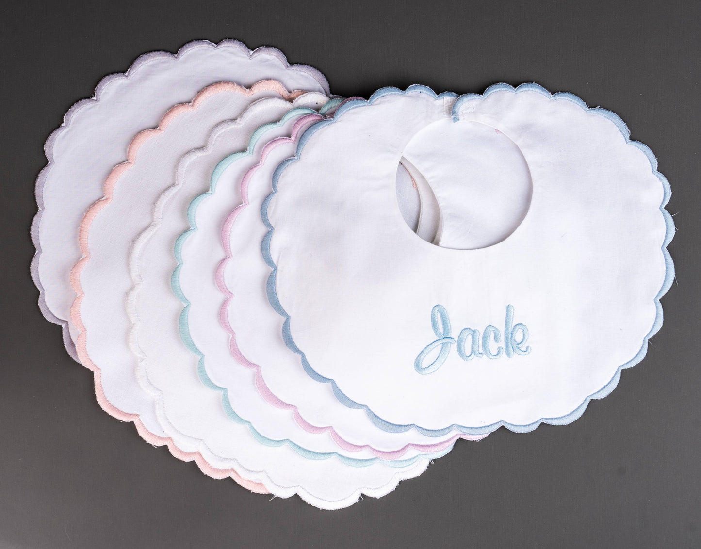 Double Thick Scallop Baby Bibs: Double Gray Scallop