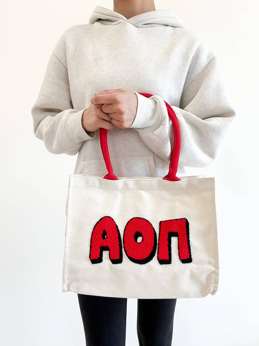 Alpha Omicron Pi Chenille Sorority Gift Tote