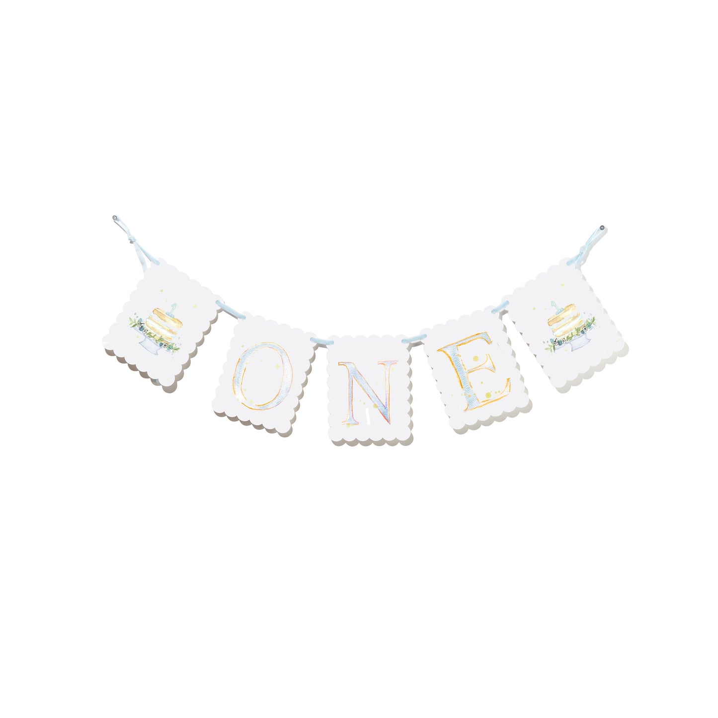 "ONE" Highchair Banner with Cake End Pieces: Pink