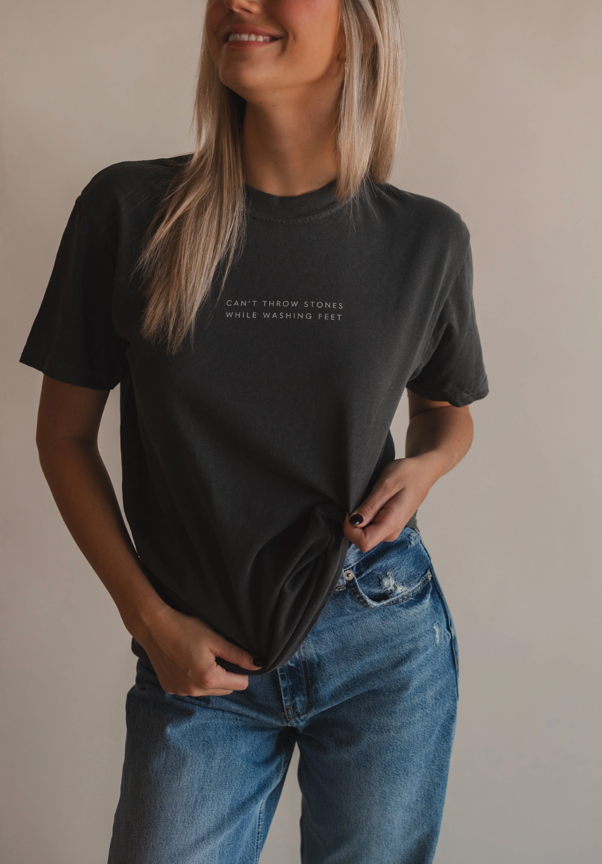 Can't Throw Stones Tee- Charcoal | Christian Faith Tee: M