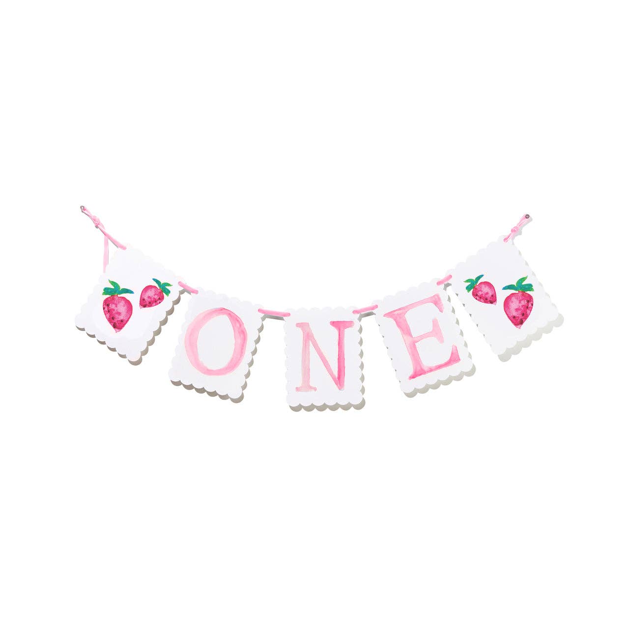 "ONE" Highchair Banner with Strawberry End Pieces