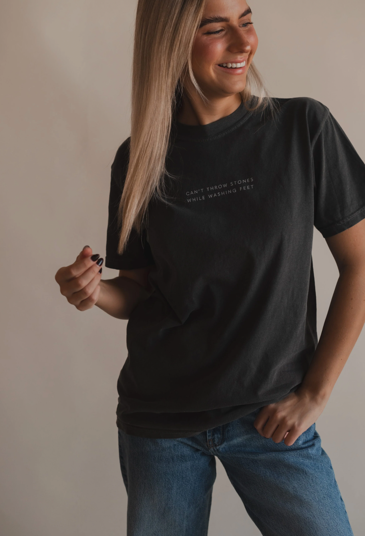 Can't Throw Stones Tee- Charcoal | Christian Faith Tee: M