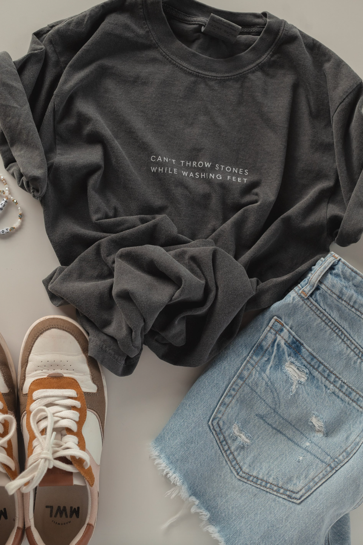 Can't Throw Stones Tee- Charcoal | Christian Faith Tee: M
