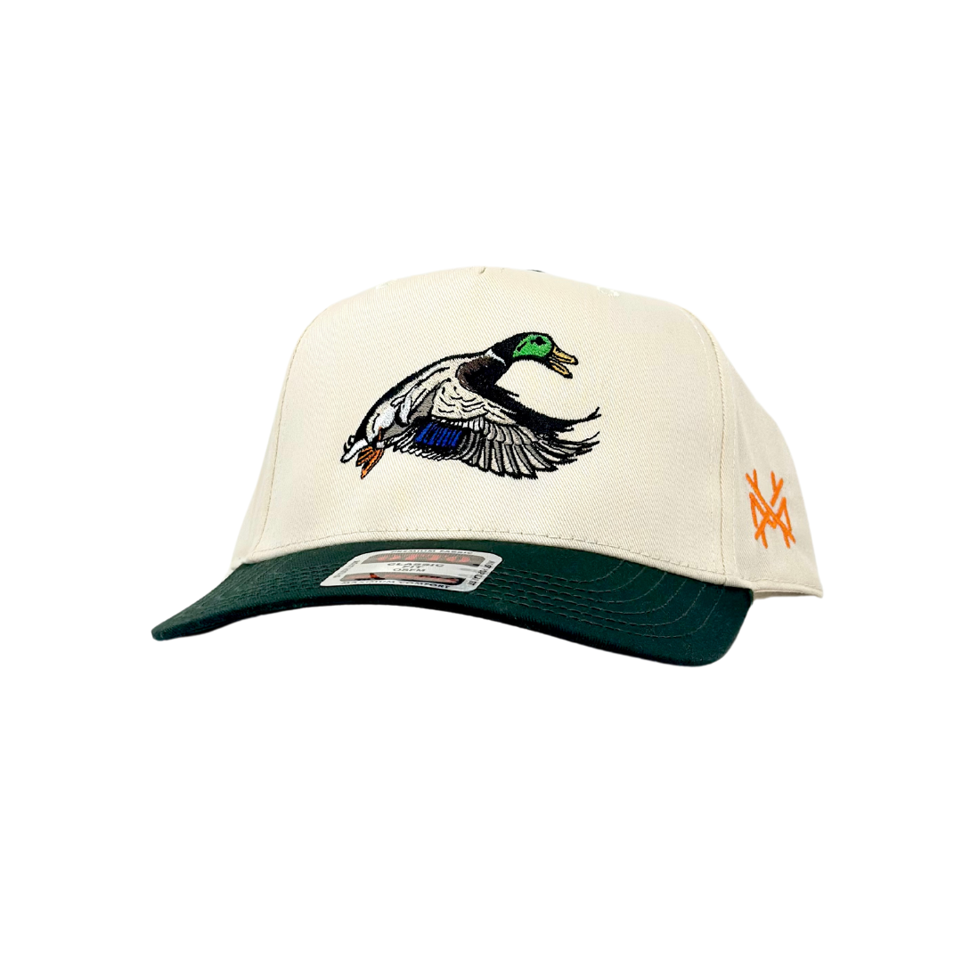 Mallard Trucker Hat: 7 panel harvest camo/natural