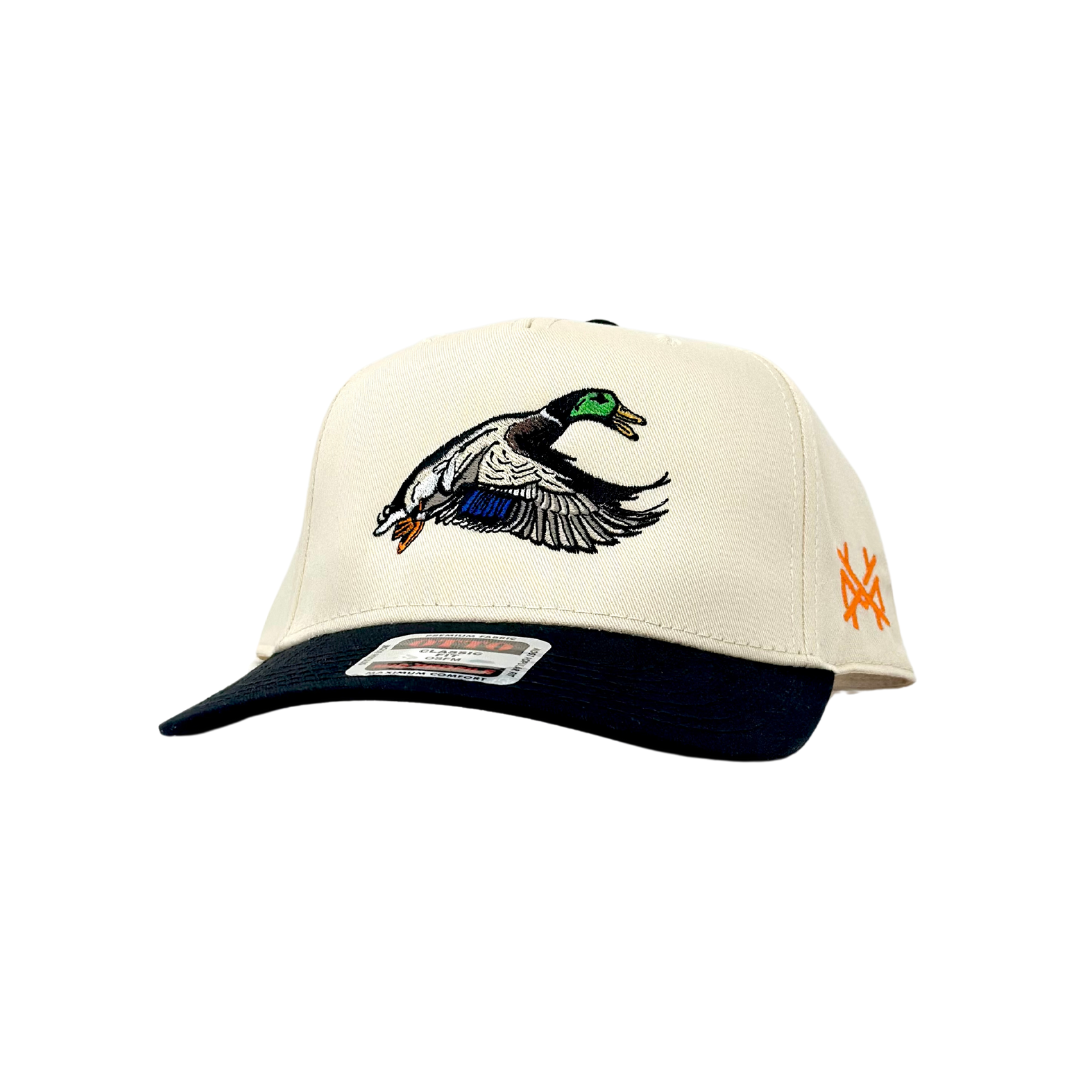 Mallard Trucker Hat: 7 panel harvest camo/natural