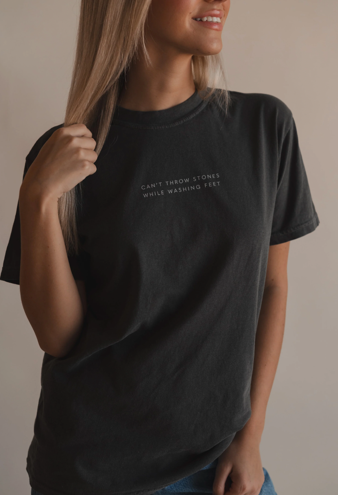 Can't Throw Stones Tee- Charcoal | Christian Faith Tee: L